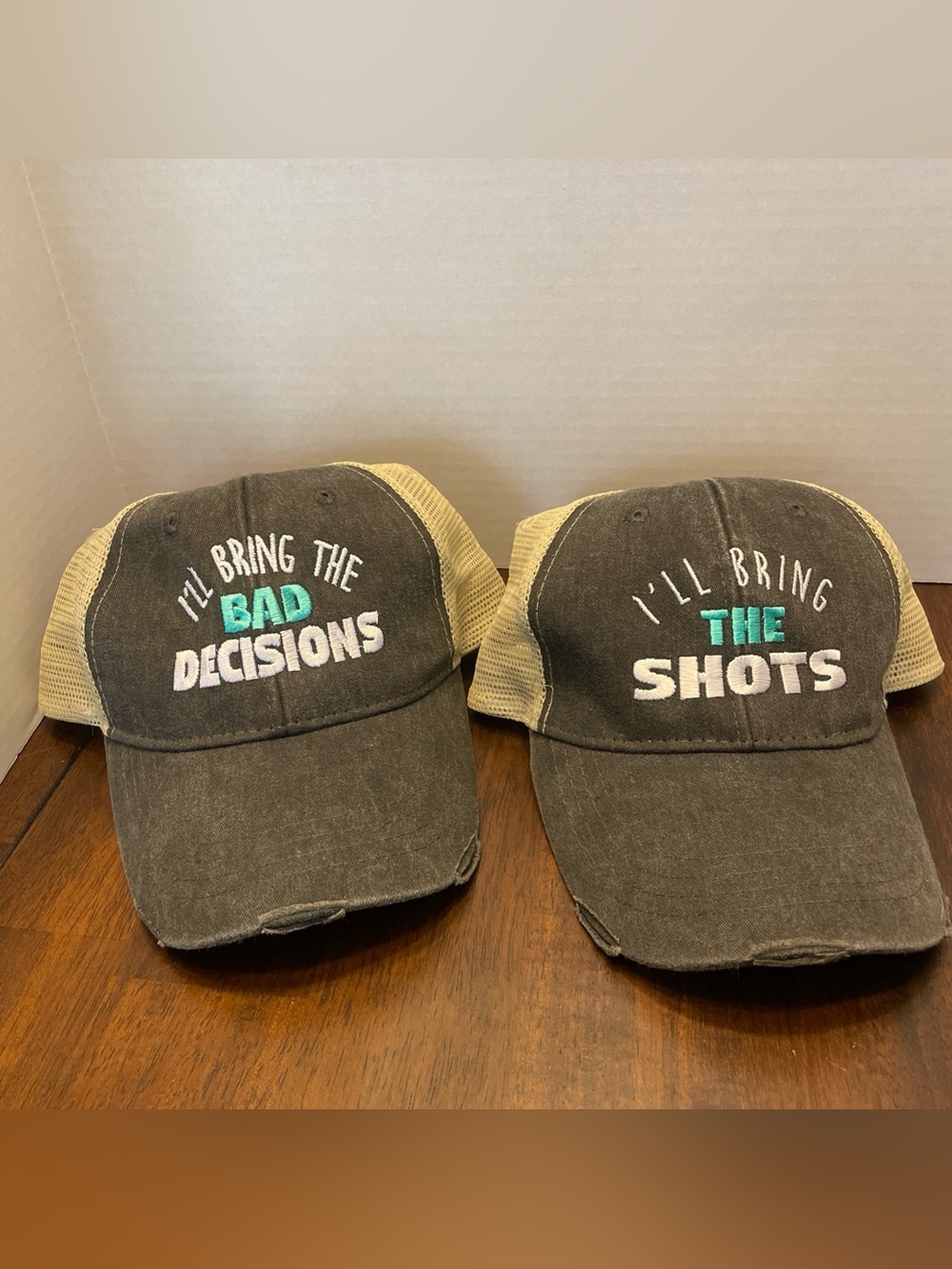 Set of 2 Trucker Caps - Piper Lou - 'Bad Decisions' & 'The Shots' Couples BFF